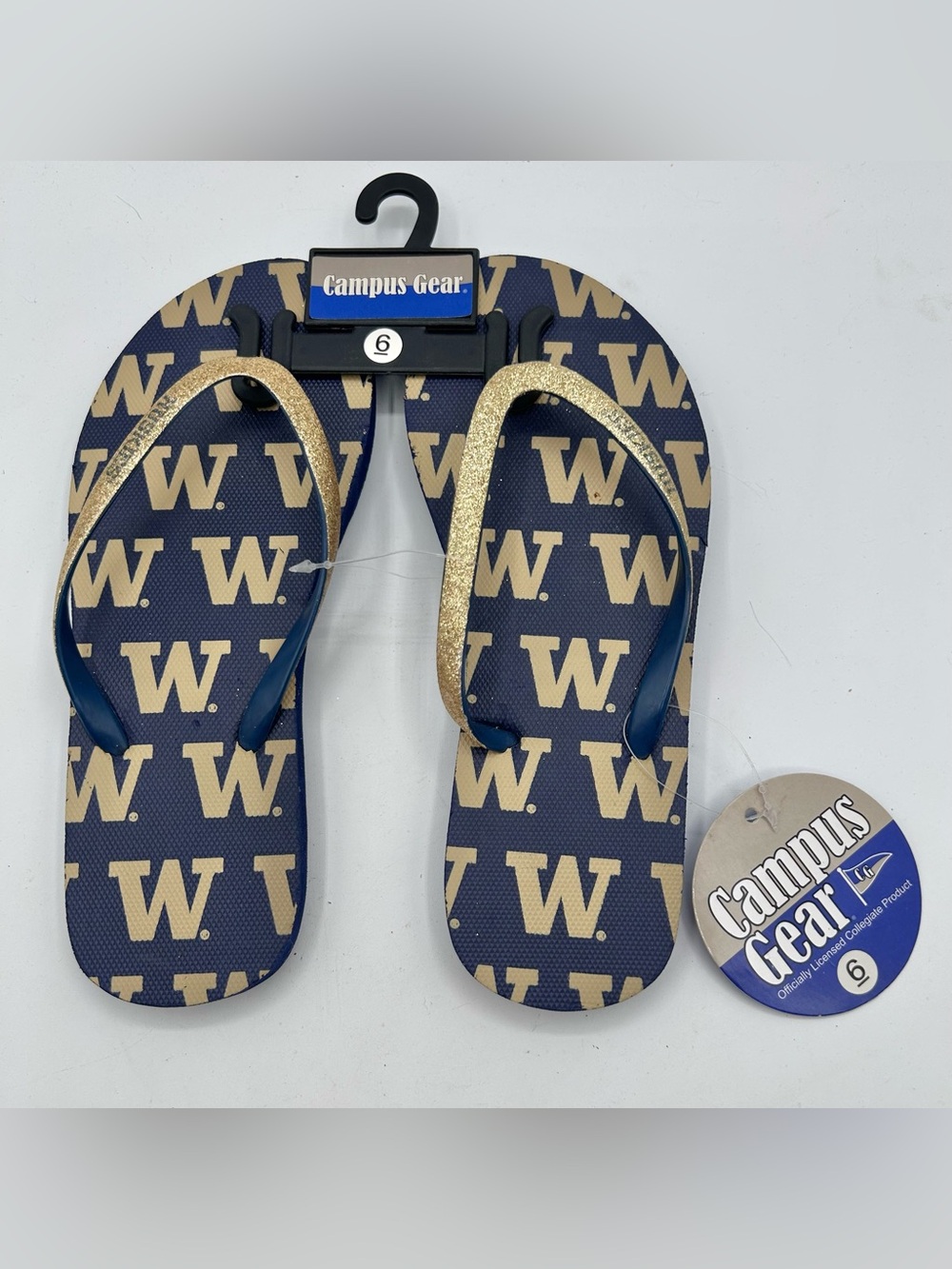 UW Huskies Logo Football Flip-Flop Sandals Womens 6 New
